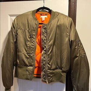 H&M Olive Green Bomber Jacket with Orange Lining